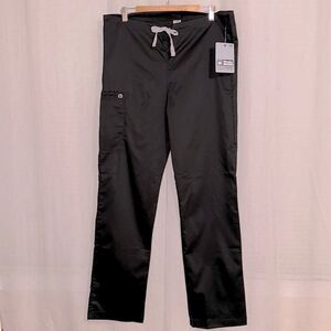 Wonder Wink S Tall Solid Black Gray Drawstring 3 Pocket Cargo Scrub Pants 38/33